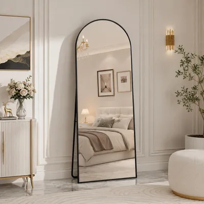 Produktbild von INONEFT Ganzkörperspiegel 164 x 54 cm, hochauflösender Standspiegel mit schwarzem Rahmen, Make-up-Spiegel aus gehärtetem Glas, gewölbt, KI-generiertes Bild