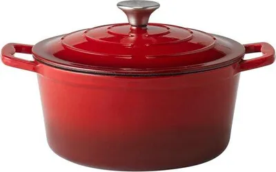 Zdjęcie produktu dla Żeliwne naczynie do gotowania z pokrywką - z uchwytem na pokrywkę - Ø 25 cm 4 litry czerwone