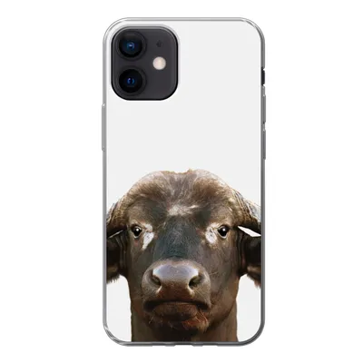 Produktbild von MuchoWow® Handyhülle Schutzhülle Hülle für iPhone 12 Büffel - Wasserbüffel - Kopf - Kuh - Hörner - Jungen - Mädchen Silikon Softcase Handy Hülle - Schutzhülle