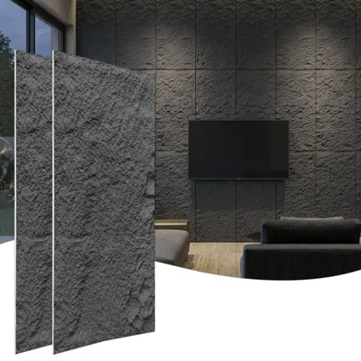 Productafbeelding van YARDIN Polyurethanwandbekleding met een elegante steenlook, 3 cm dik, 2 stuks antraciet panelen voor creatieve wanddecoratie, model A
