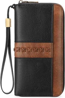 Produktbild von Geldbörse Damen Groß Vintage Leder Portemonnaie mit RFID Schutz, 12 Kartenfächer, Reißverschluss, Handgelenkriemen, Langformat, Elegant & Praktisch
