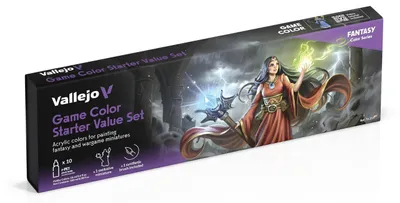 Image de Vallejo Game Color Starter Value Set - Set d'Initiation Peinture Acrylique pour Figurines - 10 Couleurs de 18ml + Pinceau + Figurine Exclusive
