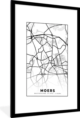 Produktbild von MuchoWow® Gerahmtes Poster Karte - Moers - Stadtplan 60x90 cm - Poster mit Schwarzem Bilderrahmen Wandposter Rahmen Foto Bilder - Dekoration - Wandposter Wohnzimmer - Hochwertig