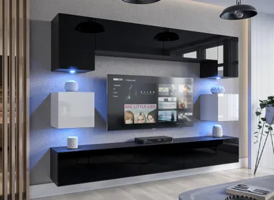 Image de Furnitech Meuble-paroi Salon - Suspension Meuble-paroi Moderne - Meuble-paroi Salon (Nowara AN1-17BW-HG22 1B)