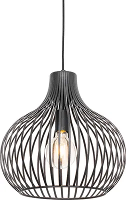 Produktbild von QAZQA - Moderne Hängelampe I Pendellampe I Pendelleuchte schwarz 38 cm - Saffira I Wohnzimmer I Schlafzimmer - Aluminium Rund - LED geeignet E27
