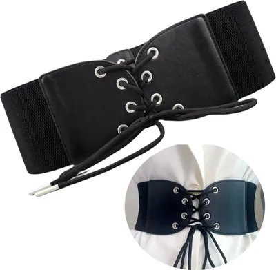Immagine prodotto di Cintura elastica per corsetto da donna, nera, materiale sintetico con inserti in pelle, 70x9,8 cm