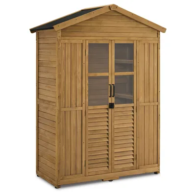 Produktbild von M MCombo Gartenschrank Gartenhaus Holz Begehbar, Holzschrank, Gerätehaus Outdoor Wasserdicht 74×143×200 cm, 1743D (Natur)
