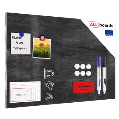 Produktbild von ALLboards Metallische Magnettafel GRAUES HOLZ 60x40cm MetalBoards Memoboard für jede Art von Magneten Magnetpinnwand + Marker, 10 Magnete und Schwamm