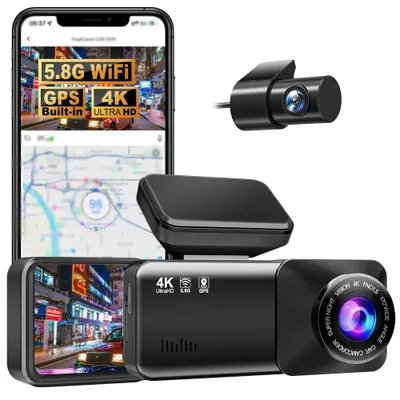 Produktbild von Front 4K + Rückseite 1K + WiFi-Fahrtenrekorder mit Nachtsicht, hochauflösender 4K-Auflösung, 5G-WLAN-Dashcam und 64-GB-Karte