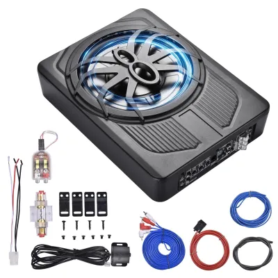 Zdjęcie produktu dla Subwoofer samochodowy – aktywny subwoofer montowany pod siedzeniem – 25 cm – wbudowany wzmacniacz – podświetlenie LED – kompaktowy, przeznaczony do małych samochodów