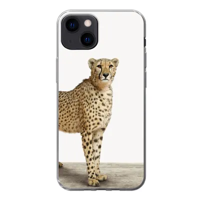 Produktbild von MuchoWow® Handyhülle Schutzhülle Hülle für iPhone 13 Leopard - Tiere - Weißer Hintergrund - Kinder - Jungen - Mädchen Silikon Softcase Handy Hülle - Karteninhaber