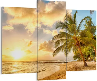 Produktbild von Bild auf Leinwand - Leinwandbild - Strand Meer Palme - 130x100cm - Wand Bild - Wanddeko - Leinwanddruck - Bilder - Kunstdruck - Wanddekoration - Leinwand bilder - Wandkunst - CB130x100-3606