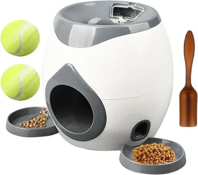 Obrázek produktu pro Automatický odpalovač míčků pro psy se 2 tenisovými míčky pro výcvik psů, interaktivní podavač pamlsků, hračka pro psy a štěňata