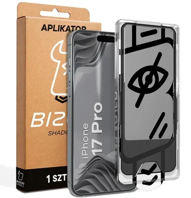 Produktbild von Gehärtetes Glas mit Privatschutzfilter und Applikationsrahmen für iPhone 17 Pro, Bizon Glass Aplikator Shadow, 1 Set