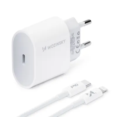 Productafbeelding van WOZINSKY snellader USB-C PD 20W + USB-C / Lightning-kabel 1 meter, wit