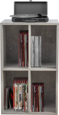 Produktbild von Schallplattenschrank - Aufbewahrung von Schallplatten - Plattenspielermöbel - graue Betonoptik