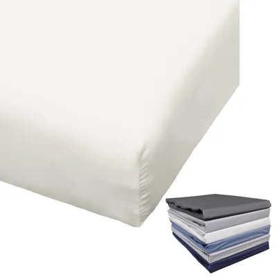 Produktbild von Bierbaum Spannbettlaken Mako Satin 100x200 / 150x200 / 180x200 cm Spannbetttuch viele Farben, Farbe:Offwhite, Größe:100x200cm Spannbettlaken