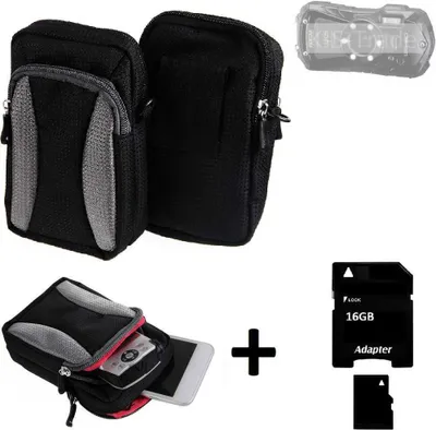 Produktbild von Kompatibel mit Pentax WG-90 Gürtel Tasche Holster Umhänge Tasche Fototasche Schutz Hülle schwarz-grau + Extrafach K-S-Trade