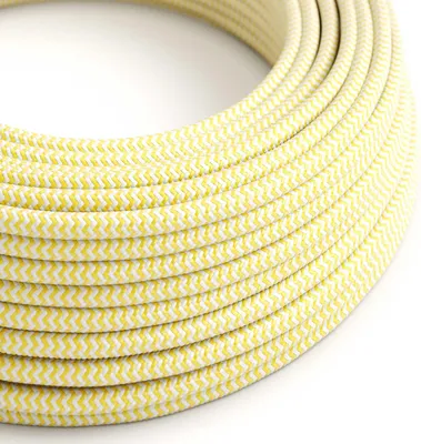 Image de Creative-Cables Câble électrique gainé tissu, ZigZag Jaune-Blanc RZ10, 2 x 0.75 mm², 10 m, Effet soie ronde