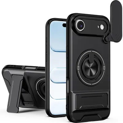 Produktbild von Magnetisch Hülle für iPhone Air Militär Stoßfest Hülle mit Dia Kameraschutz und Ringhalter Ständer Schwarz
