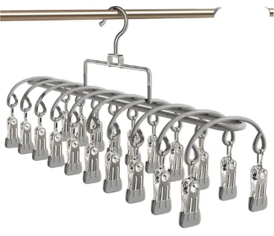Image de INF Séchoir anti-vent double rangée 20 pinces en acier inoxydable - Porte-chaussettes et lingerie pour la maison Gris