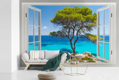 Produktbild von MuchoWow® Fototapete für Wohnzimmer oder Schlafzimmer Wandtapete Vinyl Motivtapete Aussicht - Wasser - Baum - 450x300 cm - Gemusterte