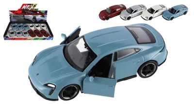 Produktbild von Welly-Auto Porsche Taycan Turbo S, Metall/Kunststoff, 12 cm, 4 Farben, mit Rückzugantrieb, 12 Stück in einer Box