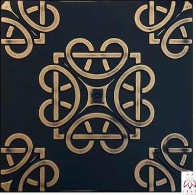A single 3D wall panel with a retro vintage design, featuring a black background and gold embossed geometric patterns.
