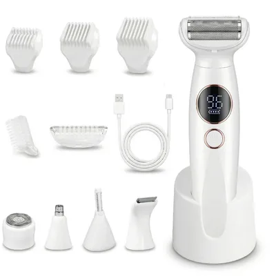 Imagen del producto de Depiladora íntima 5 en 1 para mujeres y depiladora eléctrica para mujeres, resistente al agua (IPX7), ideal para la zona íntima, rostro, línea del bikini y cuerpo. Incluye estación de carga