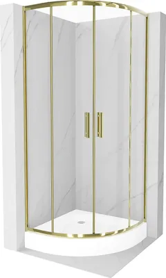 Image de Mexen Rio paroi de douche semi-circulaire 70 x 70 cm, Transparent, Or + receveur de douche Rio, Blanc - 863-070-070-50-00-4710