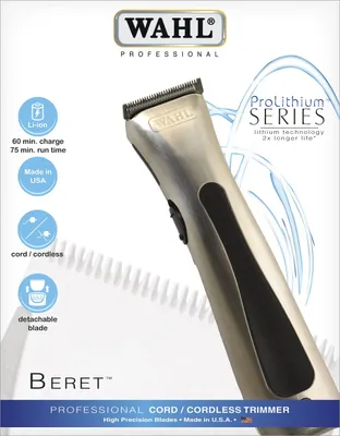 Produktbild von Wahl Beret, Schwarz, Silber, Rechteck, 0,4 mm, 2,8 cm, Wechselstrom/Batterie, 75 min