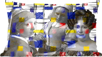 Produktbild von MuchoWow® Zierkissen Sofakissen Wohnzimmer Dekokissen 50x30 cm Collage - Mondrian - Gemälde - Wohnzimmerdekoration - Polster mit Photo