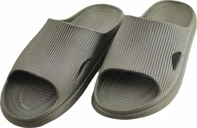 Produktbild von Damen Slipper Hausschuh in Grau mit gerippter Oberseite und offenem Design