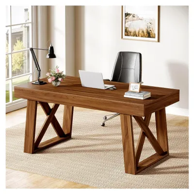 Produktbild von Schreibtisch 140 cm mit Schublade - Retro Brauner Computertisch für Homeoffice und Gaming