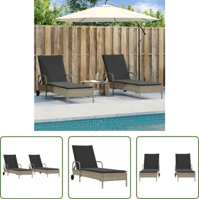 Produktbild von The Living Store Sonnenliegen mit Auflagen 2 Stk. Hellgrau Poly Rattan