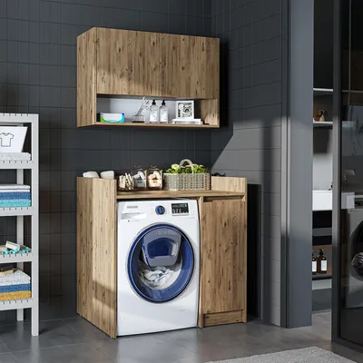 Image de Armoire de rangement pour lave-linge Roomart, 100 cm de large, chêne