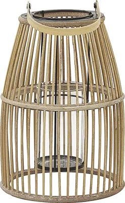 Produktbild von BELIANI Laterne Beige Holz mit Henkel Glaseinsatz Landhaus Stil Dekoration Wohnaccessories