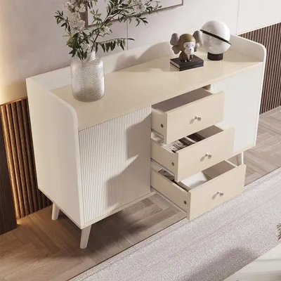 Produktbild von Sideboard mit Drei Schubladen und Stauraumregalen Kommode Schubladenschrank 117,5 cm Weiß