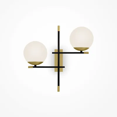 Zdjęcie produktu dla Lampa ścienna, szkło metalowe, złota, 2-płomienna, dł. 44 cm