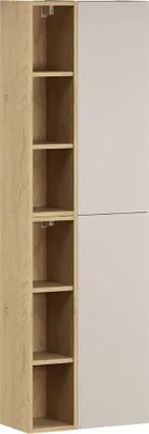 Produktbild von Badezimmer Hochschrank mit 50 cm Breite in kaschmir und Eiche, 2 Türen & 6 offene Fächer - DURANGO-56