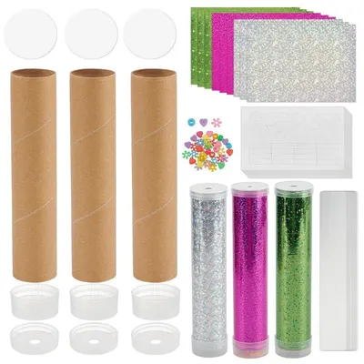 Productafbeelding van Kaleidoscoop knutselset, 6-delig, doe-het-zelf met glinsterpapier, ideaal voor kinderfeestjes