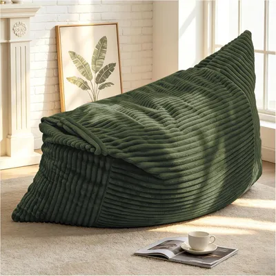 Produktbild von XXL-Sitzsack 3-in-1 als verwandelbarer Loungesessel mit Schaumstofffüllung und flauschigem Cordbezug für das Wohnzimmer, grün