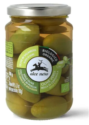 OLIWKI ZIELONE BELLA DI CERIGNOLA Z PESTKĄ W ZALEWIE BIO 350 g (180 g) - ALCE NERO