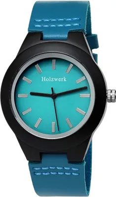 Produktbild von Holzwerk FALKENSEE Damen Holz Uhr mit Leder Armband in türkis blau & schwarz