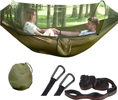 Zdjęcie produktu dla Hamańska hamak kempingowa z moskitierą dla 2 osób - Lekki i przenośny hamak idealny na camping i wędrówki