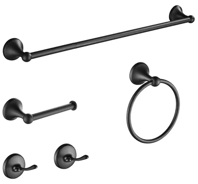 Image de Ensemble d'accessoires de salle de bain en 5 pièces - Acier inoxydable noir - Porte-serviettes de 60 cm