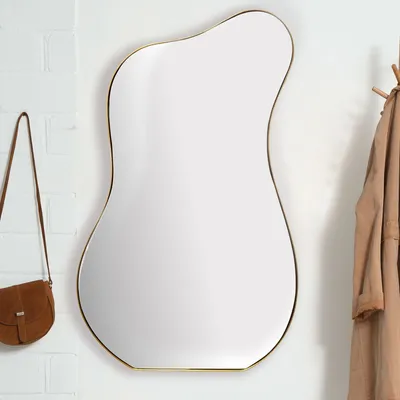 Produktbild von WOHNLING Wandspiegel Asymmetrisch 60x100 cm Metall Hängespiegel Gold Eisen Dekospiegel Unförmig mit Rahmen Spiegel Wand Groß Flurspiegel