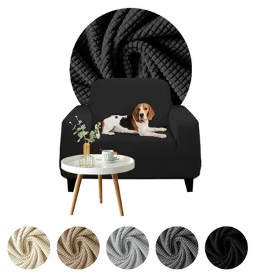 Produktbild von Elastischer Jacquard-Bezug für 1-Sitzer Sofa, Couch oder Schlafsofa in Schwarz – Schonbezug