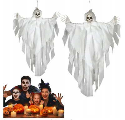 Obrázok produktu pre Dekorácia na Halloween: Visajúci skelet, duch, strašidelná dekorácia, 75 cm