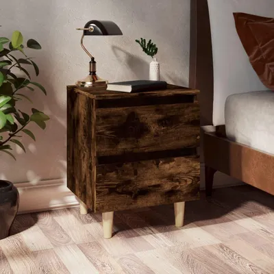 Image de vidaXL Tables de nuit 2 pcs. Pieds en bois massif chêne fumé 40x35x50 cm
